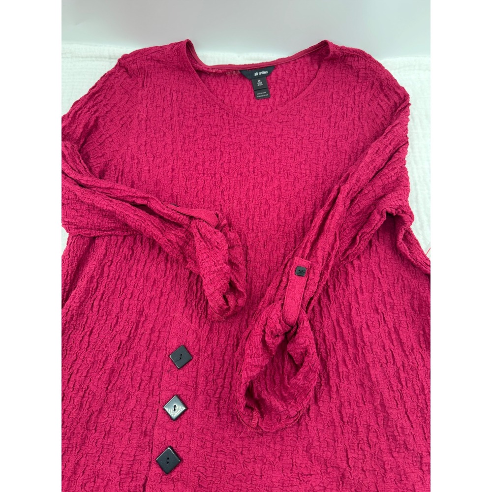 New Ali Miles Tunic Top Magenta Pink Crinkle Textured Asymmetrical Size 2X - Picture 3 of 8